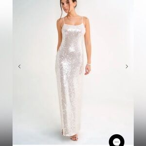Rumored Vintage Slip Maxi Dress - Prosecco (White) Sequin